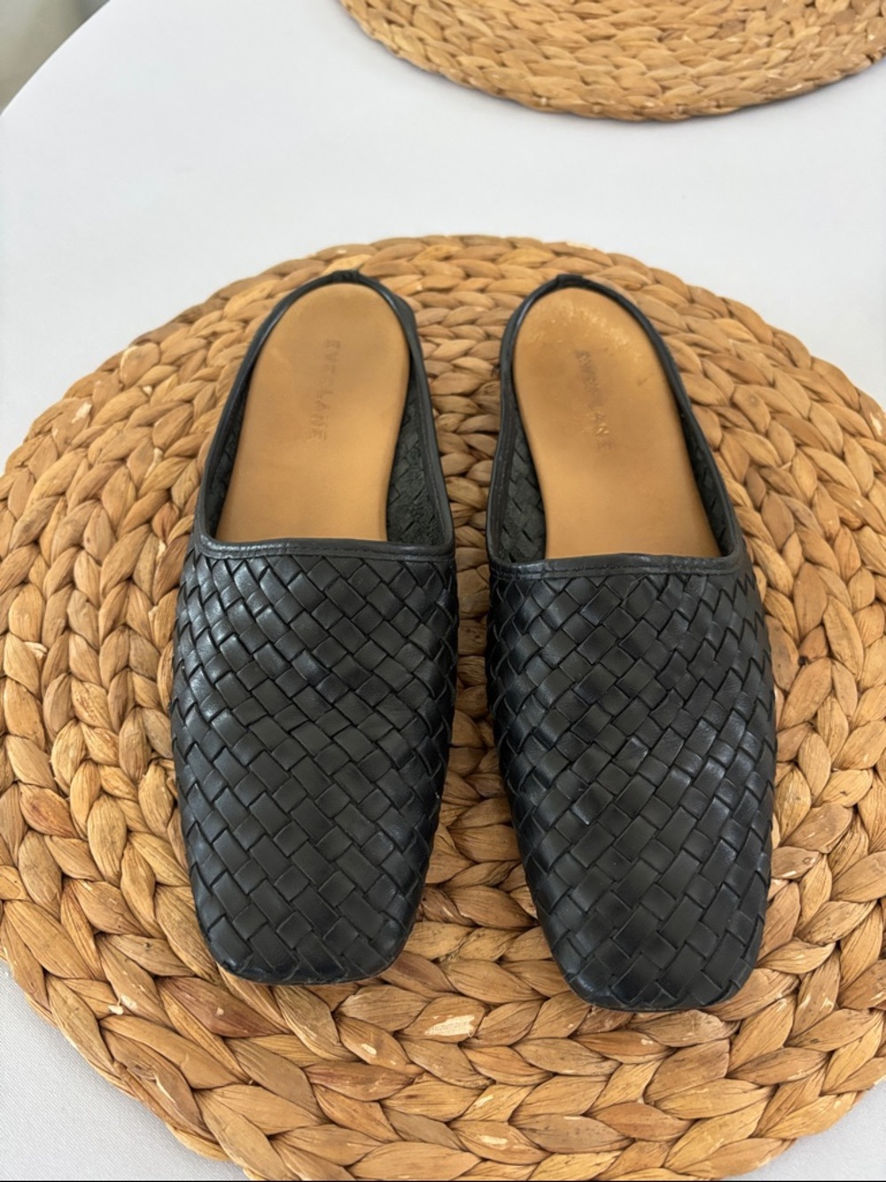 Woman’s  Black Woven Leather Slip-On Shoes